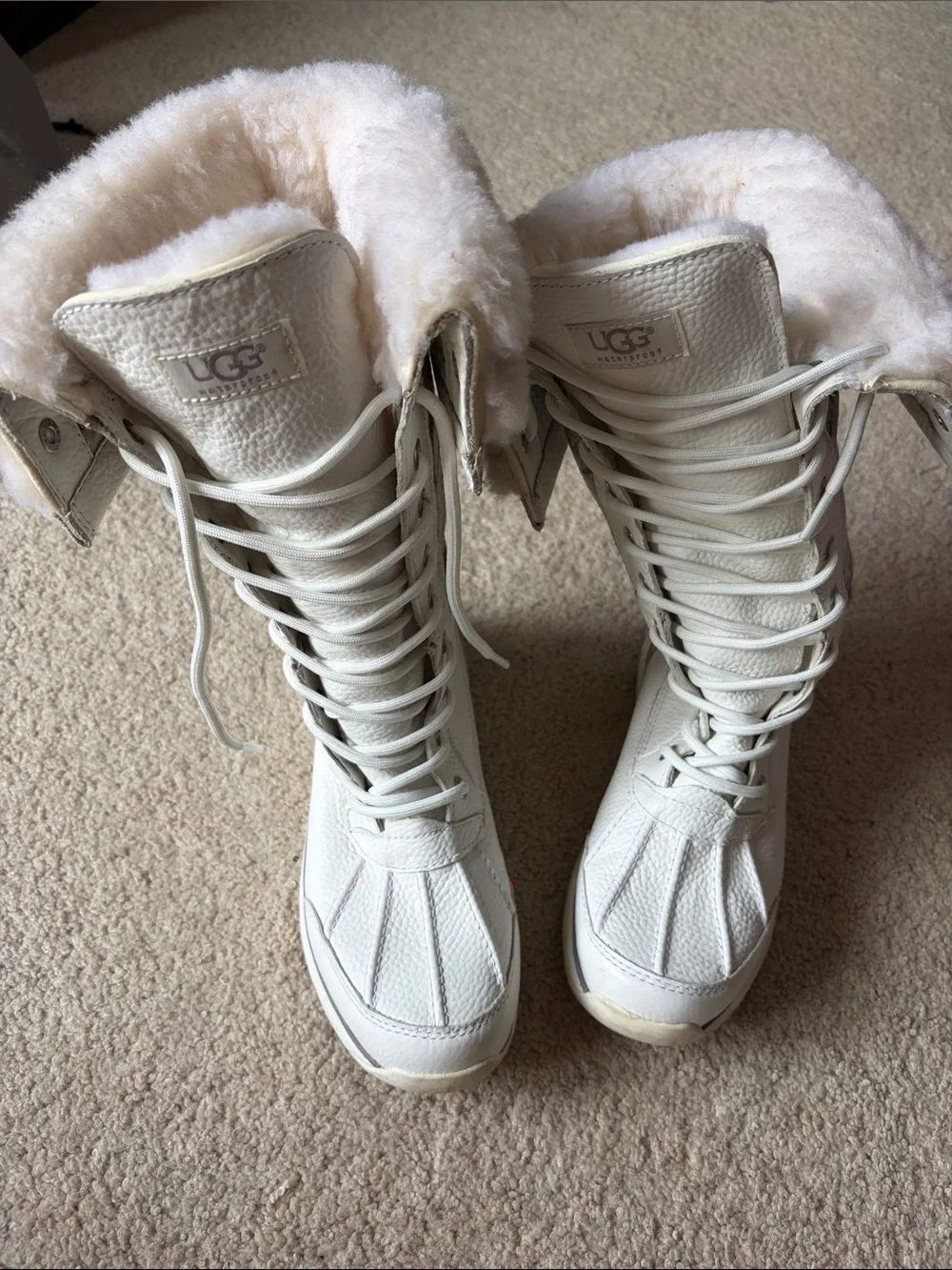 UGG Women's Cream Lace-Up Shearling Winter Boots